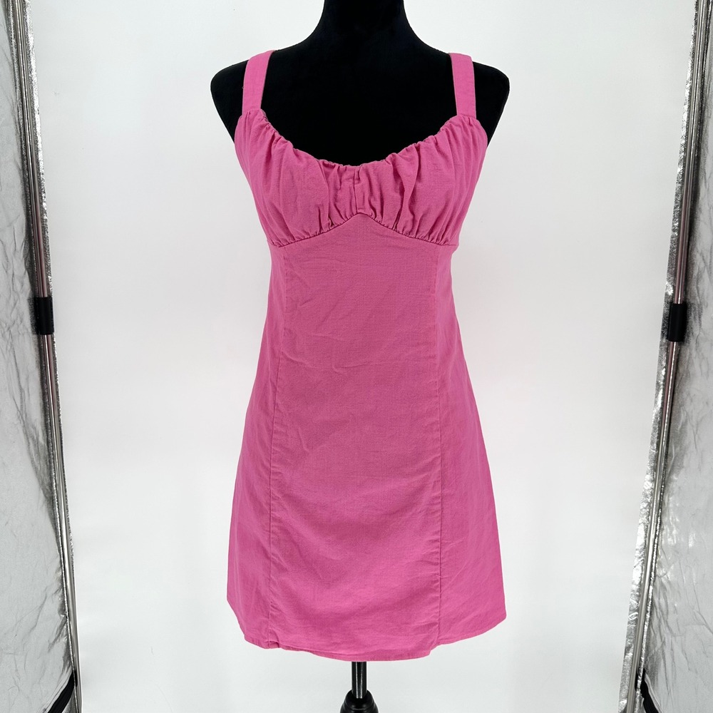 Mustard Seed Pink Mini Dress Sleeveless Feminine Ruched Bust Summer Women's L